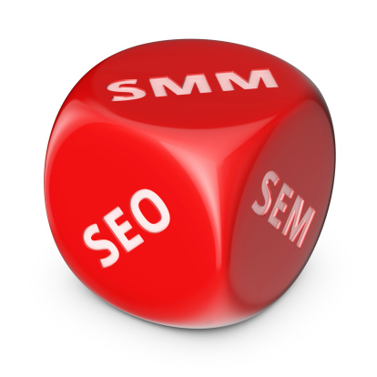 Dice with SEO SEM & SMM on it.